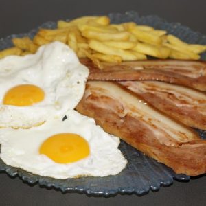 Bacon with Egg, Fries and Salad